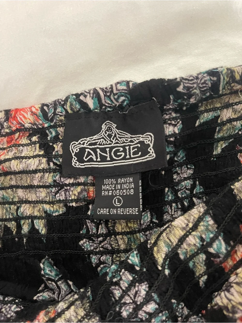 Angie Black Multicolor Floral Smocked Top